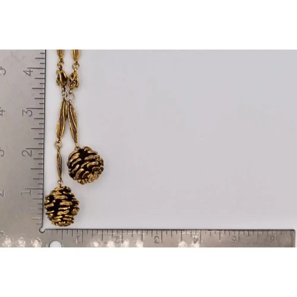Vintage Fall Autumn Pinecone Statement Necklace Chunky Antiqued Gold Heavy BinBE
